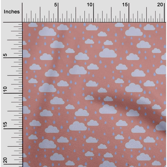 oneOone Organic Cotton Poplin Twill Fabric Raindrop & Clouds Nature Printed Craft Fabric BTY 42 Inch Wide
