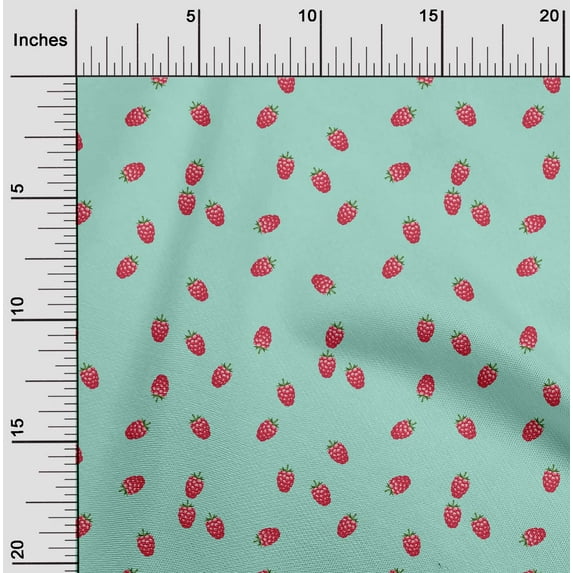 oneOone Organic Cotton Poplin Twill Fabric Raspberry Fruit Print Fabric by Yard 42 Inch Wide