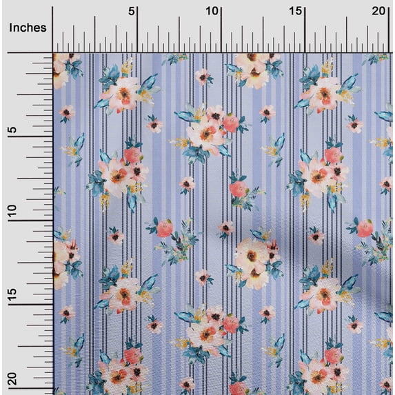 oneOone Organic Cotton Poplin Twill Fabric Stripe|Watercolor Leaves & Peony Floral Decor Fabric Printed BTY 42 Inch Wide