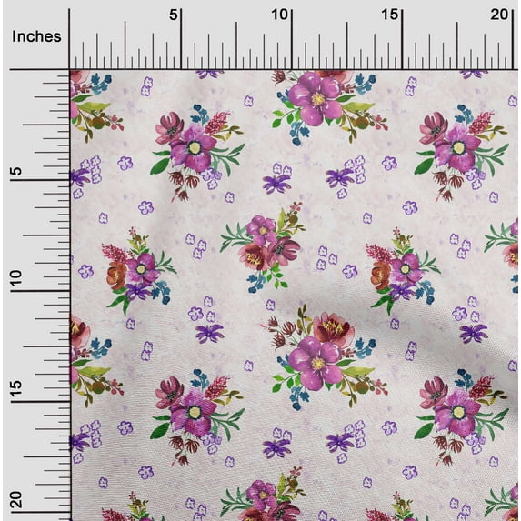 oneOone Organic Cotton Poplin Twill Fabric Watercolor Leaves & Flower Floral Print Fabric BTY 42 Inch Wide