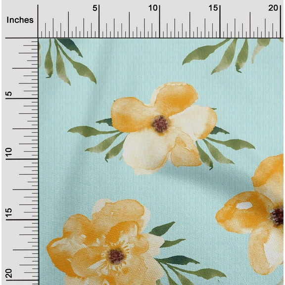 oneOone Organic Cotton Poplin Twill Fabric Watercolor Leaves & Flower Floral Print Sewing Fabric BTY 42 Inch Wide