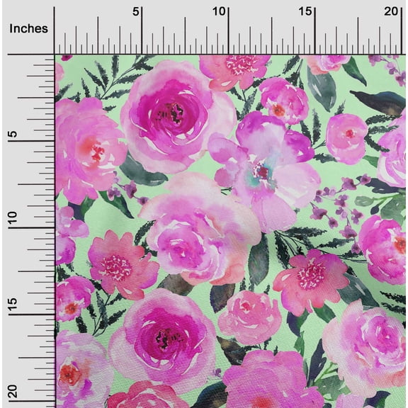 oneOone Organic Cotton Poplin Twill Fabric Watercolor Leaves & Peony Floral Print Sewing Fabric BTY 42 Inch Wide