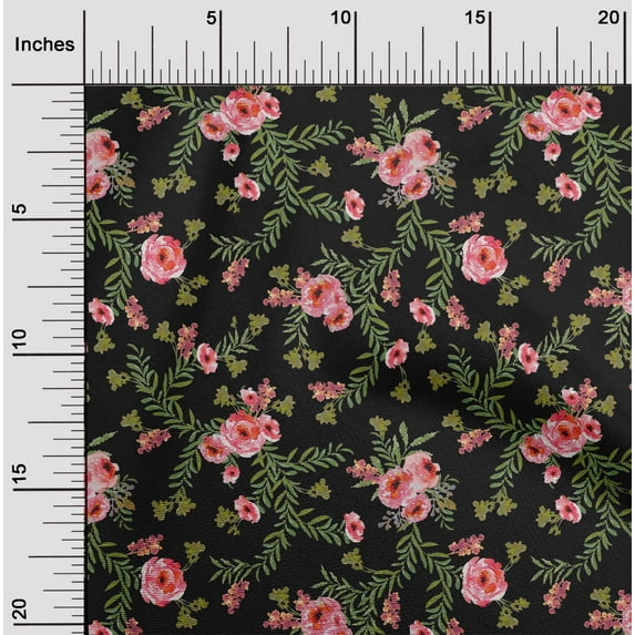 oneOone Organic Cotton Poplin Twill Fabric Watercolor Leaves & Peony Floral_Printed Craft Fabric BTY 42 Inch Wide