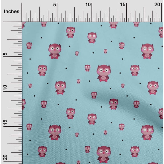 oneOone Organic Cotton Voile Fabric Dot & Cartoon Owl Bird Print Fabric BTY 42 Inch Wide