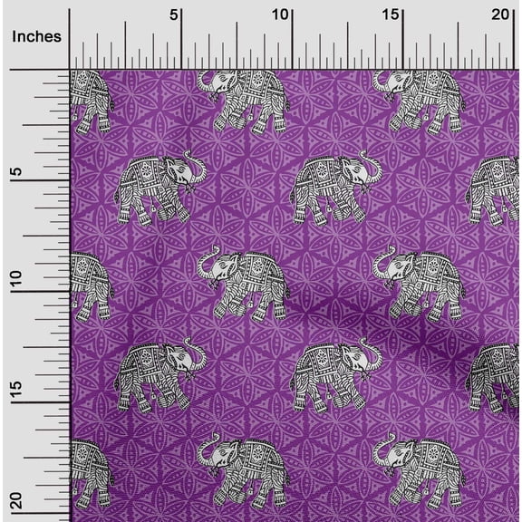 oneOone Organic Cotton Voile Fabric Elephant Block Printed Fabric 1 Yard 42 Inch Wide