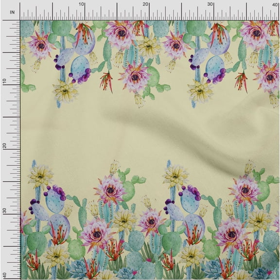 oneOone Organic Cotton Voile Fabric Floral & Cactus Panel Printed Fabric 1 Yard 42 Inch Wide