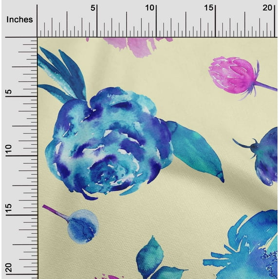 oneOone Organic Cotton Voile Fabric Flower & Leaves Watercolor Print Fabric By The Yard 42 Inch Wide