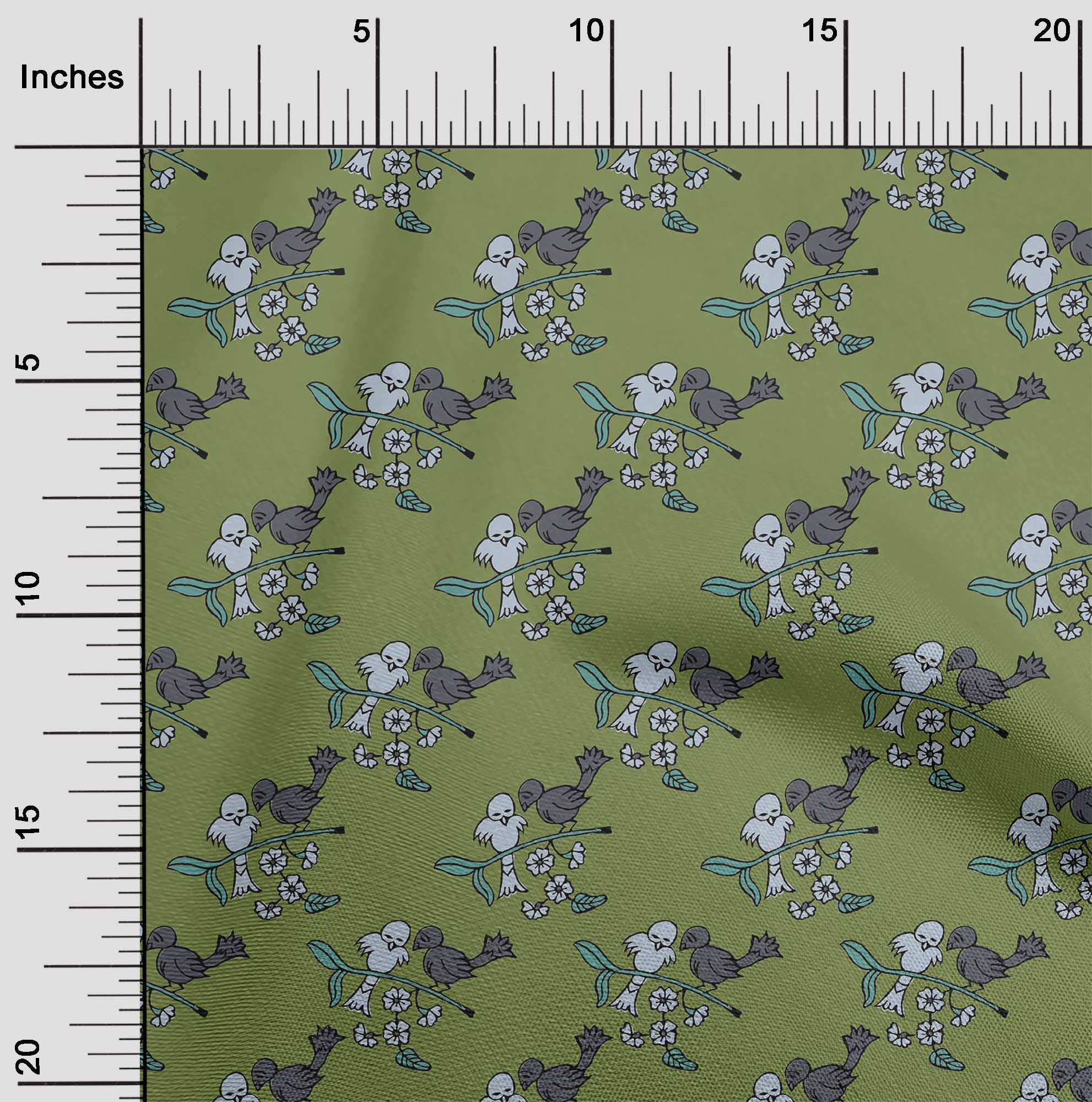 oneOone Organic Cotton Voile Fabric Leaves|Bird & Floral Block Printed ...