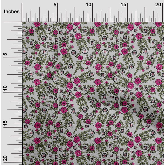 oneOone Organic Cotton Voile Fabric Leaves & Floral Block Print Fabric BTY 42 Inch Wide