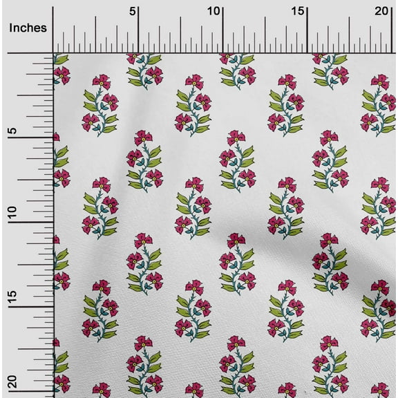 oneOone Organic Cotton Voile Fabric Leaves & Floral Block Print Fabric BTY 42 Inch Wide