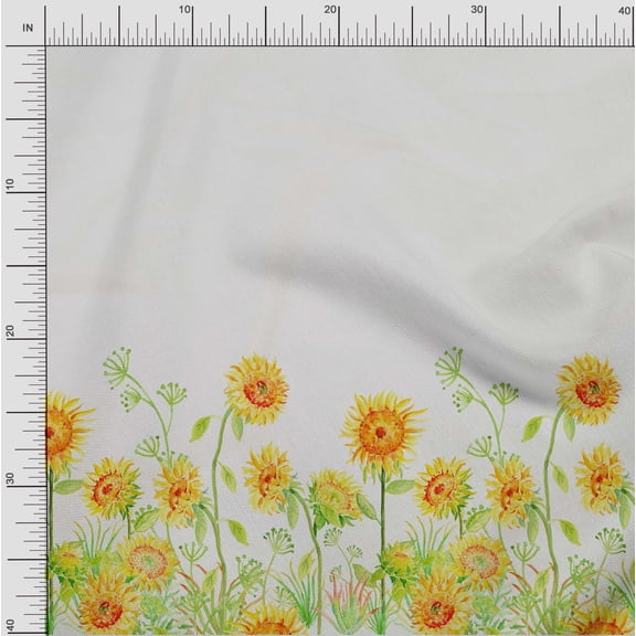 oneOone Organic Cotton Voile Fabric Leaves & Flower Panel Printed Fabric 1 Yard 42 Inch Wide