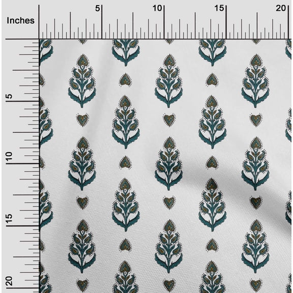 oneOone Organic Cotton Voile Fabric Leaves & Paisley Block Printed Craft Fabric BTY 42 Inch Wide