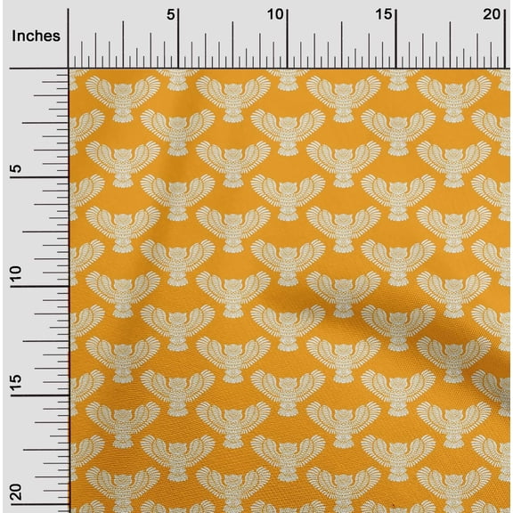 oneOone Organic Cotton Voile Fabric Owl Block Print Sewing Fabric BTY 42 Inch Wide