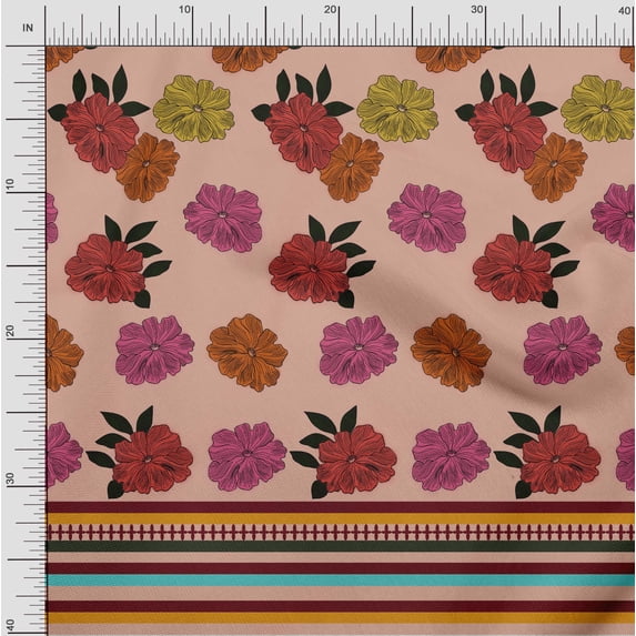 oneOone Organic Cotton Voile Fabric Stripe & Floral Panel Fabric Prints By Yard 42 Inch Wide