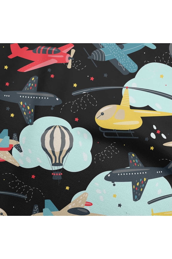 Polyester Lycra Black Fabric Airplane Nursery Kids Diy Clothing Quilting Fabric Print Fabric By Yard 56 Inch Wide