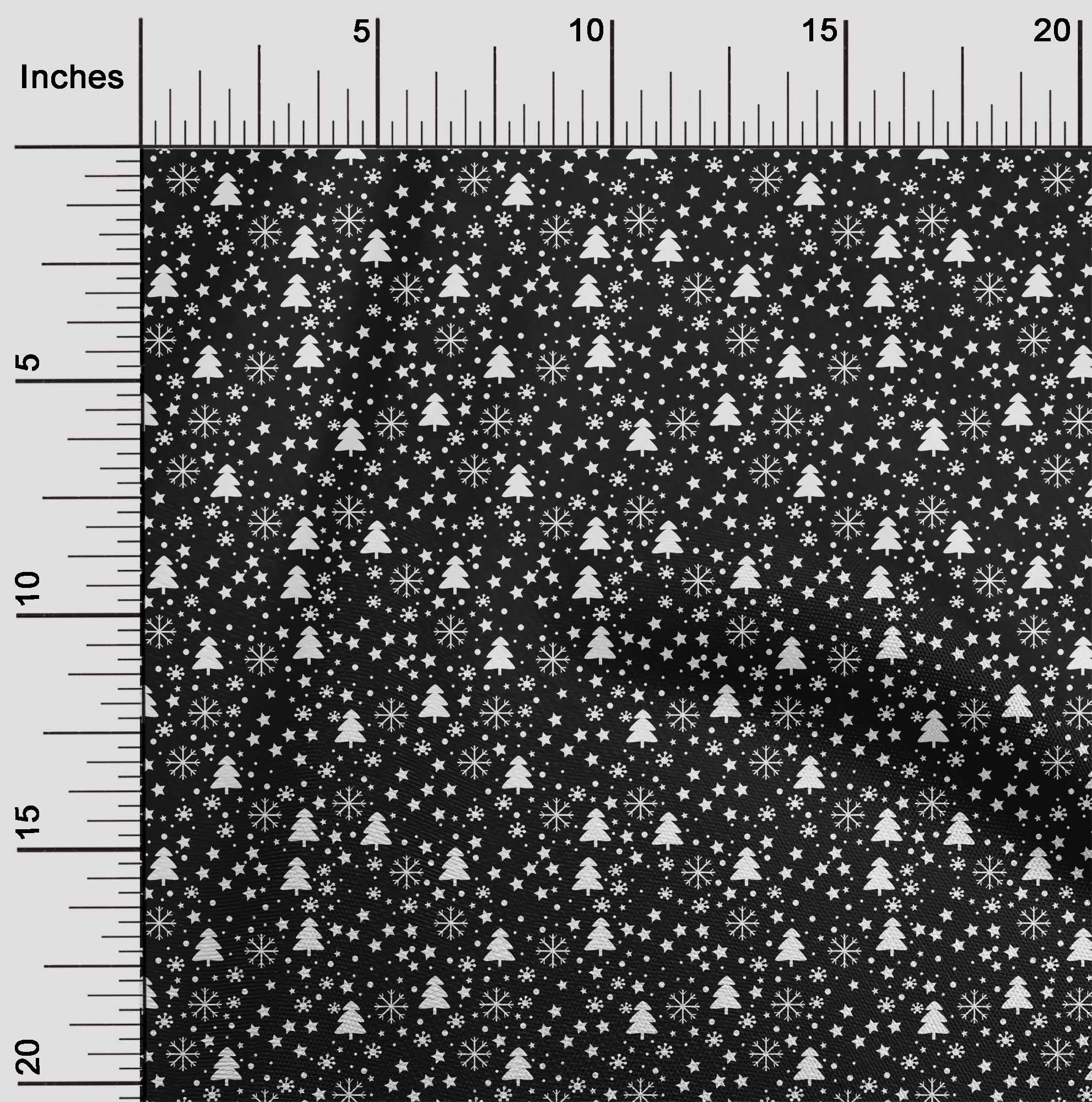 oneOone Polyester Lycra Black Fabric Snowflake,Star & Tree Diy Clothing Quilting Fabric Print Fabric By Yard 56 Inch Wide