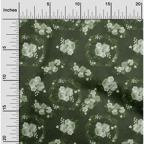 oneOone Polyester Lycra Dark Green Fabric Florals Sewing Fabric By The Yard Printed Diy Clothing Sewing Supplies 56 Inch Wide