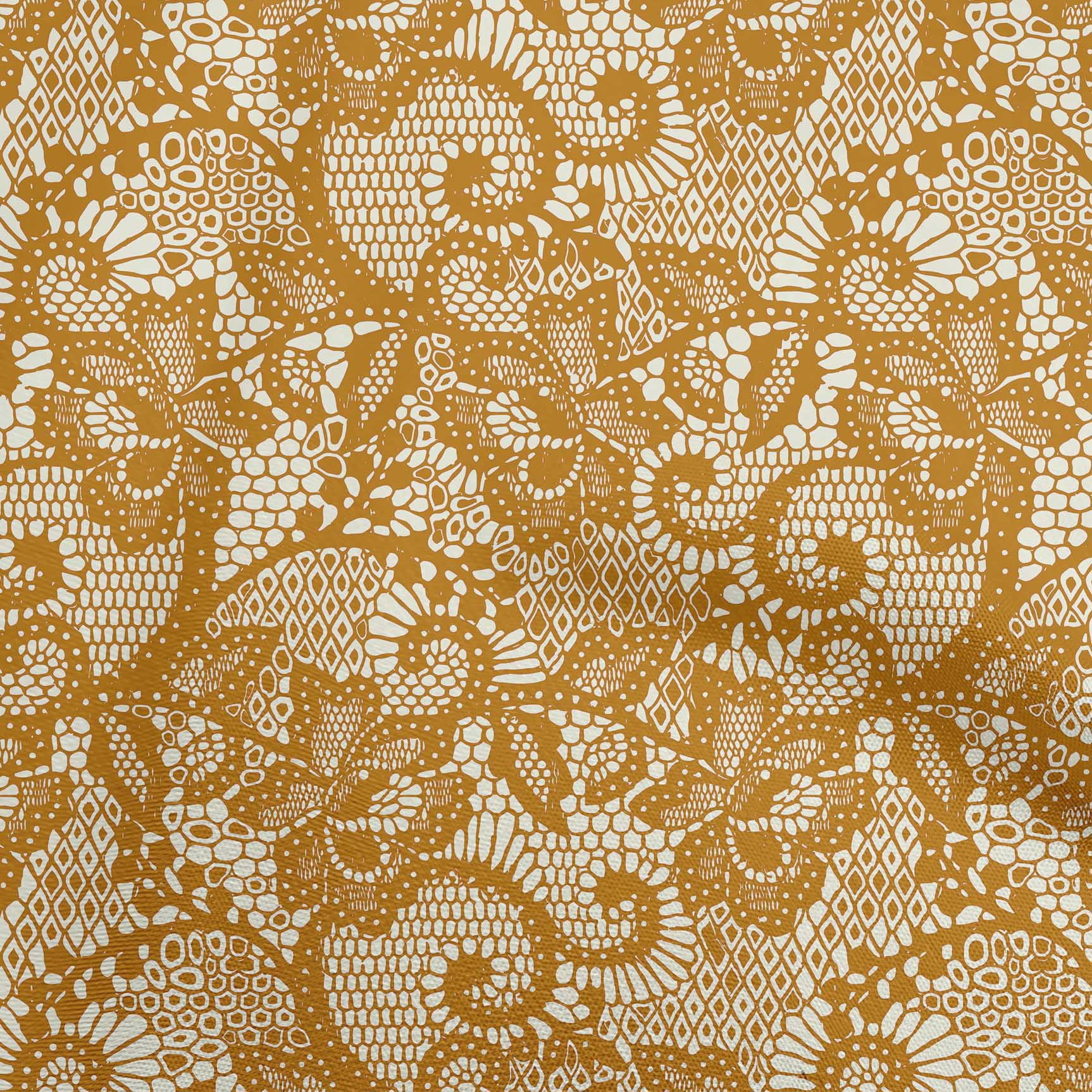 oneOone Polyester Lycra Dark Mustard Fabric Lace Floral Quilting Supplies Print Sewing Fabric By The Yard 56 Inch Wide