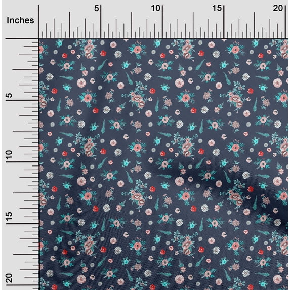oneOone Polyester Lycra Dark Navy Blue Fabric Florals Craft Projects Decor Fabric Printed By The Yard 56 Inch Wide