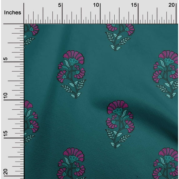 oneOone Polyester Lycra Dark Teal Green Fabric Floral Block Sewing Fabric By The Yard Printed Diy Clothing Sewing Supplies 56 Inch Wide