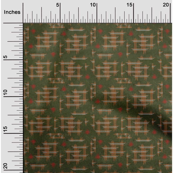 oneOone Polyester Lycra Fabric Geometric Kasuri Decor Fabric Printed BTY 56 Inch Wide