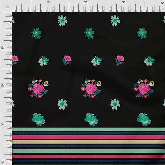 oneOone Polyester Lycra Fabric Stripe & Floral Panel Print Fabric BTY 56 Inch Wide