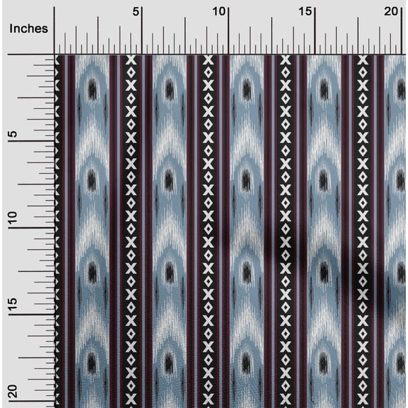 oneOone Polyester Lycra Fabric Stripe & Geometric Ikat Print Fabric By The Yard 56 Inch Wide