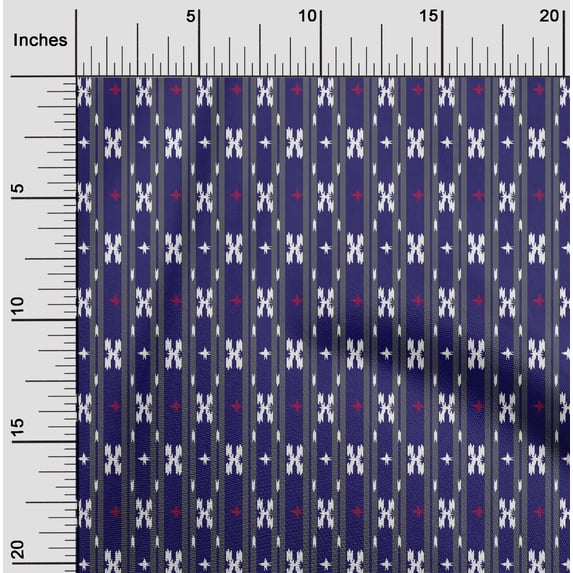 oneOone Polyester Lycra Fabric Stripe & Geometric Kasuri Decor Fabric Printed BTY 56 Inch Wide