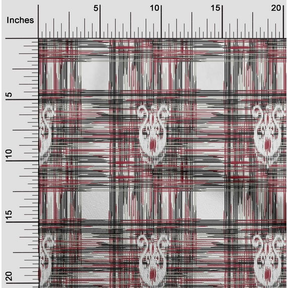oneOone Polyester Lycra Fabric Swirl & Check Ikat Print Fabric By The Yard 56 Inch Wide