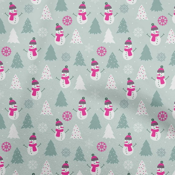 oneOone Polyester Lycra Light Blue Fabric Christmas Winter Theme Craft Projects Decor Fabric Printed By The Yard 56 Inch Wide