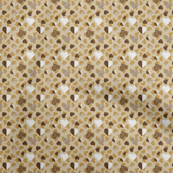 oneOone Polyester Lycra Light Brown Fabric Heart Quilting Supplies Print Sewing Fabric By The Yard 56 Inch Wide