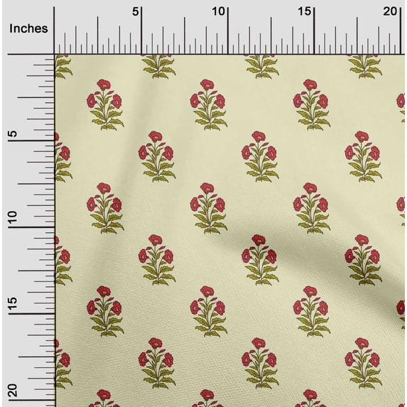oneOone Polyester Lycra Light Yellow Fabric Stripe & Floral Block Craft Projects Decor Fabric Printed By The Yard 56 Inch Wide