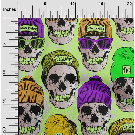 oneOone Polyester Lycra Lime Green Fabric Skull Dress Material Fabric Print Fabric By The Yard 56 Inch Wide