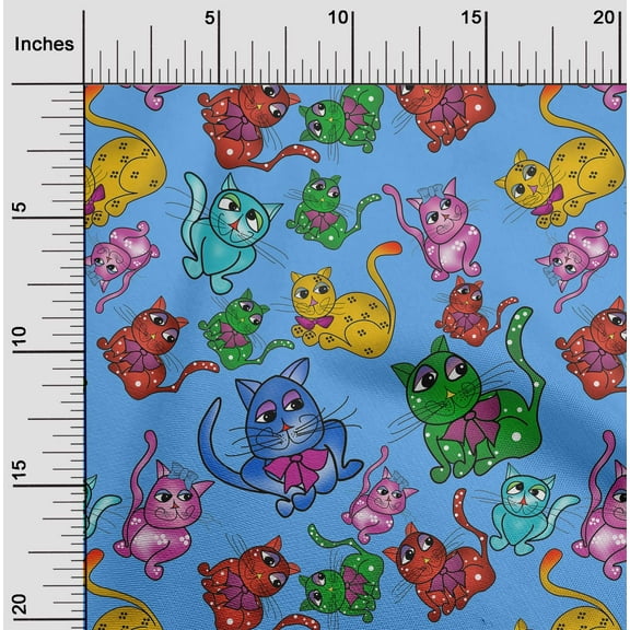 oneOone Polyester Lycra Medium Blue Fabric Kitten Cats Sewing Craft Projects Fabric Prints By Yard 56 Inch Wide-OSO