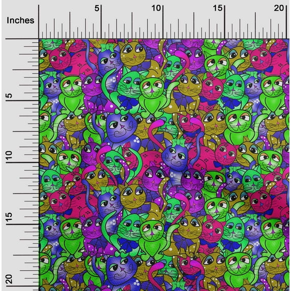 oneOone Polyester Lycra Multicolor Fabric Cat Sewing Craft Projects Fabric Prints By Yard 56 Inch Wide
