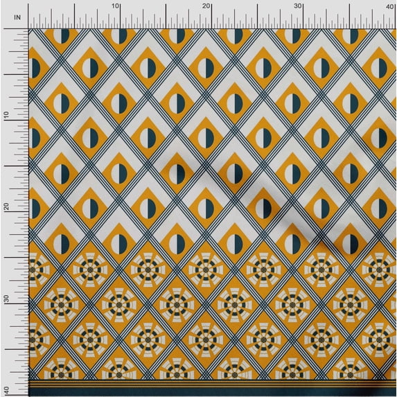 oneOone Polyester Lycra Mustard Yellow Fabric Geometric Panel Sewing Material Print Fabric By The Yard 56 Inch Wide