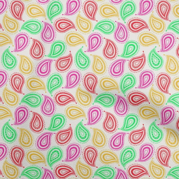 oneOone Polyester Lycra Off White Fabric Paisleys Sewing Fabric By The Yard Printed Diy Clothing Sewing Supplies 56 Inch Wide