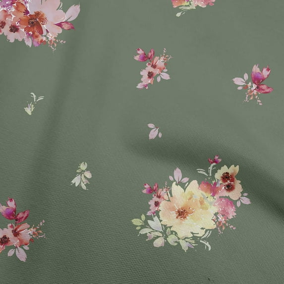 oneOone Polyester Lycra Olive Green Fabric Florals Craft Projects Decor Fabric Printed By The Yard 56 Inch Wide