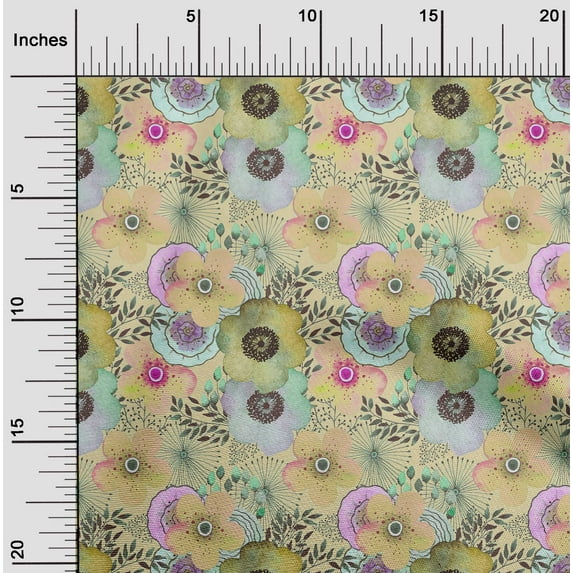 oneOone Polyester Lycra Pale Orange Fabric Florals Dress Material Fabric Print Fabric By The Yard 56 Inch Wide