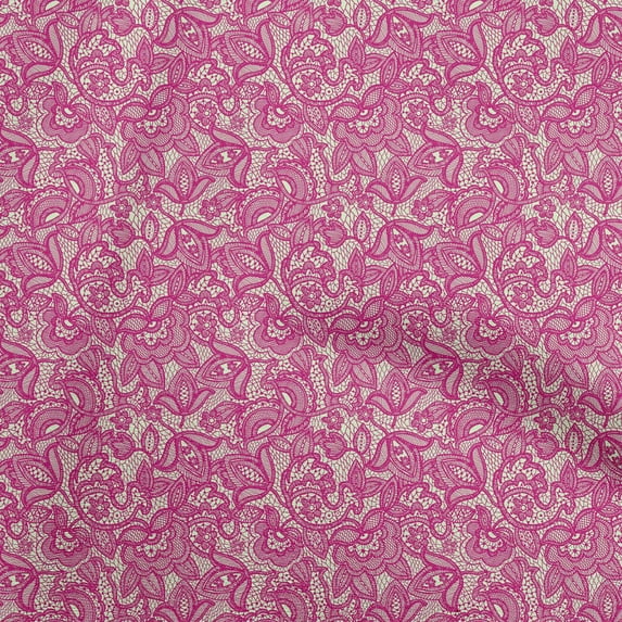 oneOone Polyester Lycra Pink Fabric Lace Floral Sewing Material Print Fabric By The Yard 56 Inch Wide