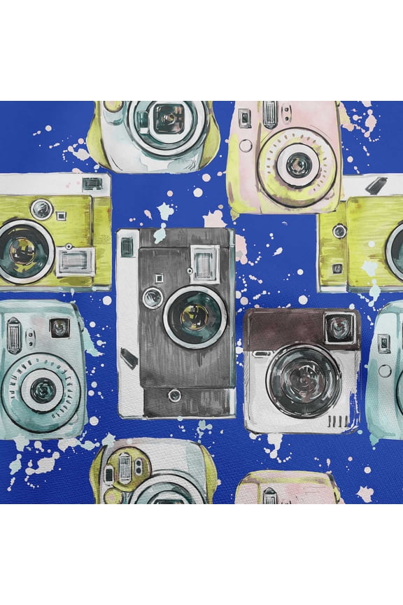 Polyester Lycra Royal Blue Fabric Camera Pattern Diy Clothing Quilting Fabric Print Fabric By Yard 56 Inch Wide