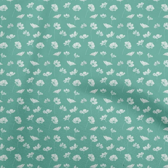 oneOone Polyester Lycra Sea Green Fabric Floral Sewing Material Print Fabric By The Yard 56 Inch Wide