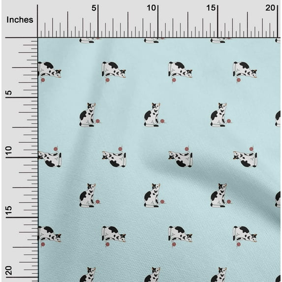 oneOone Polyester Lycra Sky Blue Fabric Cat Diy Clothing Quilting Fabric Print Fabric By Yard 56 Inch Wide