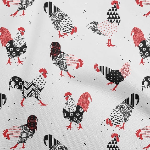 oneOone Polyester Lycra White Fabric Rooster Cock Fabric For Sewing Printed Craft Fabric By The Yard 56 Inch Wide