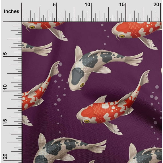 oneOone Polyester Lycra Wine Purple Fabric Bubbles & Koi Fish Ocean Sewing Fabric By The Yard Printed Diy Clothing Sewing Supplies 56 Inch Wide