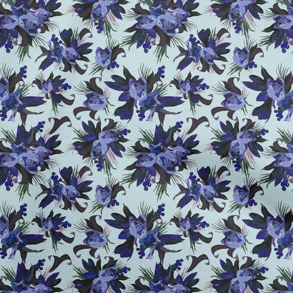 oneOone Polyester Spandex Aqua Blue Fabric Floral Diy Clothing Quilting Fabric Print Fabric By Yard 56 Inch Wide