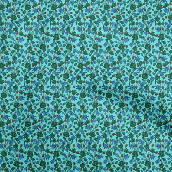 oneOone Polyester Spandex Aqua Blue Fabric Floral Sewing Craft Projects Fabric Prints By Yard 56 Inch Wide