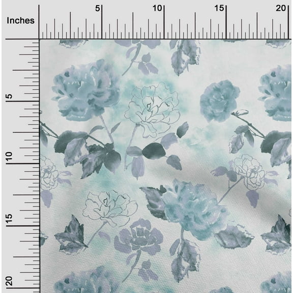 oneOone Polyester Spandex Baby Blue Fabric Flower Fabric For Sewing Printed Craft Fabric By The Yard 56 Inch Wide