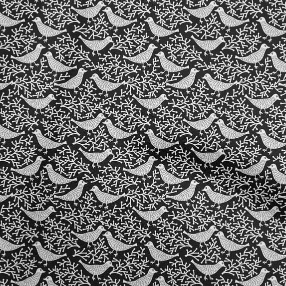 oneOone Polyester Spandex Black Fabric Asian Bird Block Print Craft Projects Decor Fabric Printed By The Yard 56 Inch Wide