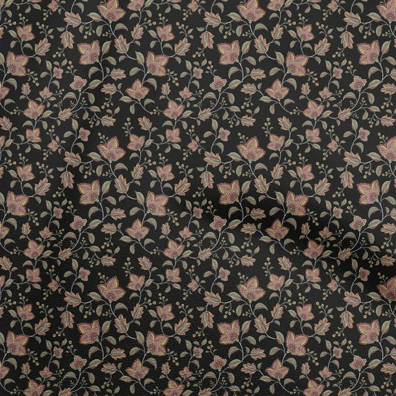 oneOone Polyester Spandex Black Fabric Asian Japanese Floral Sewing Fabric By The Yard Printed Diy Clothing Sewing Supplies 56 Inch Wide